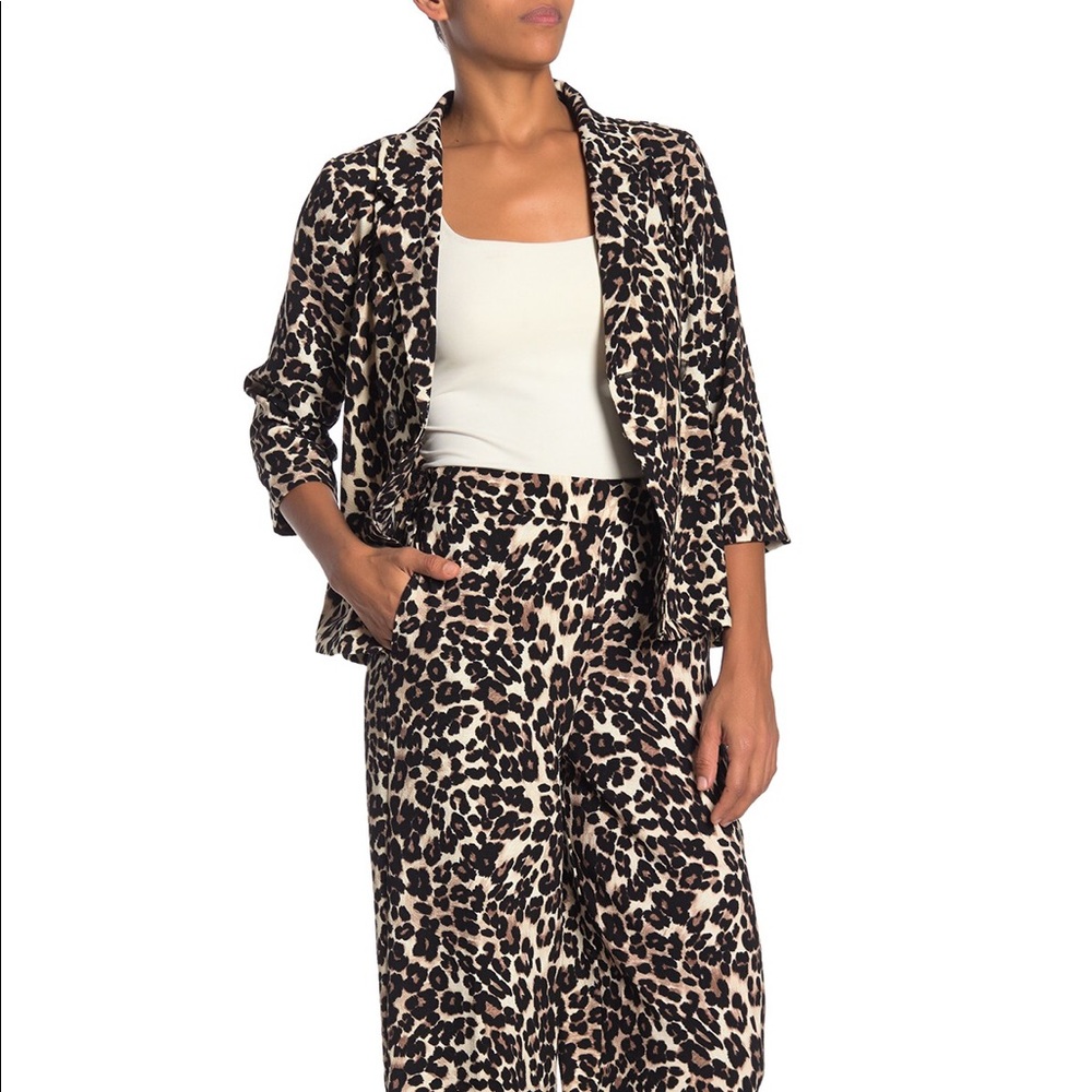 NEW Bobeau Leopard Print Double Breasted Blazer